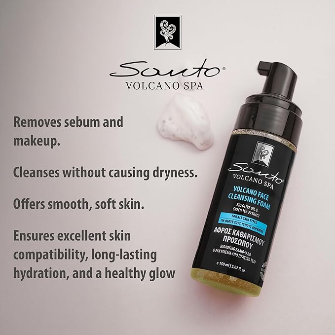 Volcano Face Foam Cleanser 150ml – Foaming Face Cleanser for Deep Cleansing & Hydrating with Olive Oil & Botanical Extracts – Face Wash Foam Removes Makeup, Dirt & Excess Oil