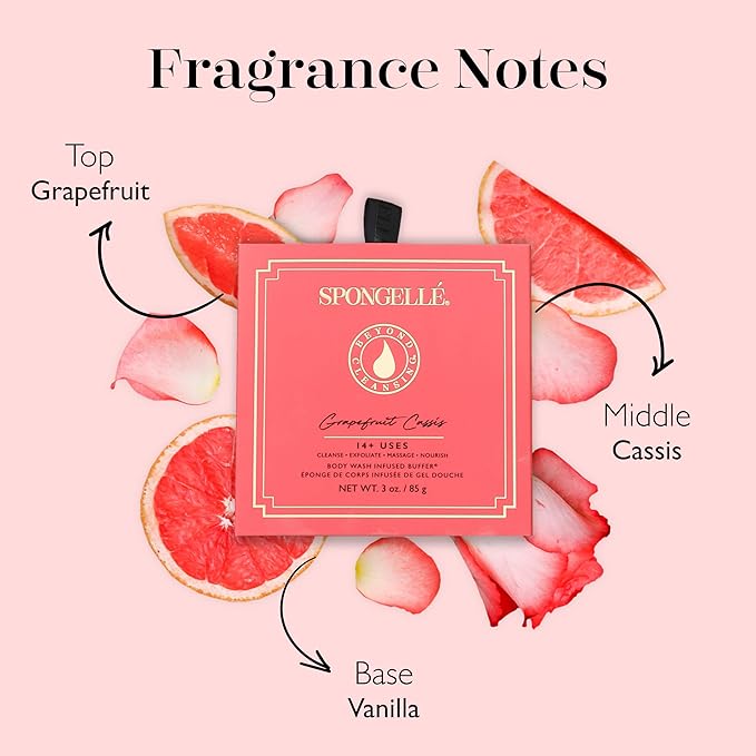 Spongelle Grapefruit Cassis Wild Flower Loofah Buffer with Box | Bath & Shower Loofah for Women | Body Scrubber Exfoliator with Body Wash Infused Sponge | 14+ uses | Zesty Grapefruit, Cassis & Vanilla