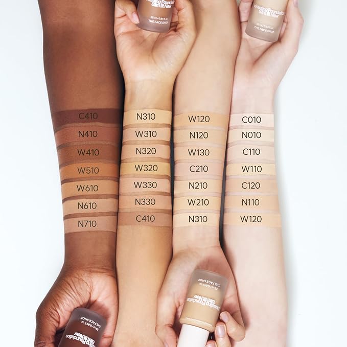 THE FACE SHOP Ink Lasting Liquid Foundation, Full Coverage, 72‑Hour Wear Semi‑Matte Finish, Makeup with Bakuchiol, W410 Walnut, 0.84 Fl. Oz.