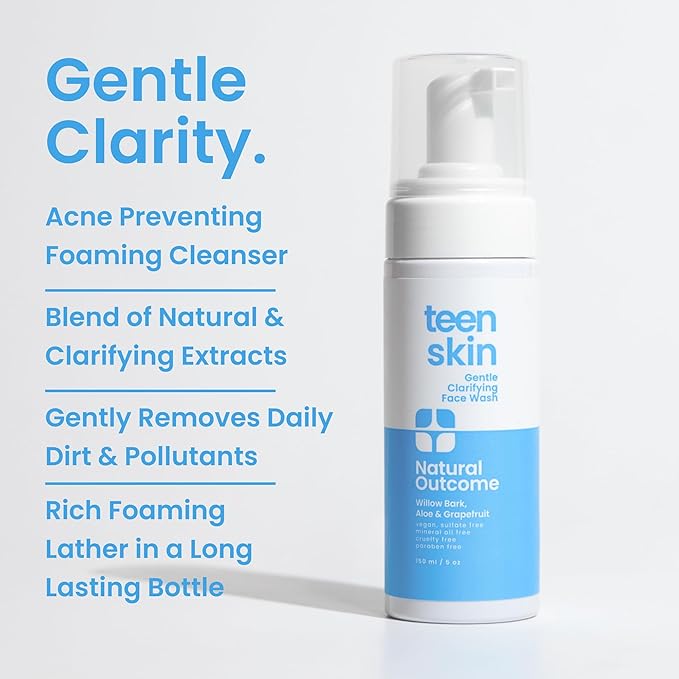 Teen Skin Face Wash | Gentle Foaming Daily Boys & Girls Facial Cleanser Lotion | Natural Non-toxic Ingredients | For Teens, Preteens & Kids Looking to Prevent Acne | 5 oz