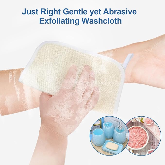 Exfoliating Washcloth (3 Pack), Shower Cloth for Body and Face Exfoliator Scrubber, Two Sides Exfoliate Shower Rag Wash Cloths Nylon Cotton Loofah Sponge Scrub Towel estropajos para el cuerpo