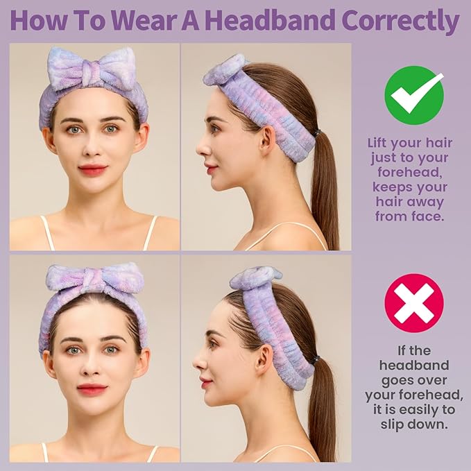 Teenitor Spa headband, Makeup Headband Set, Soft Fuzzy Bow Hair Bands for Washing Face, Facial Skincare Headbands for Teen Girls, Fluffy Hair Bands for Women