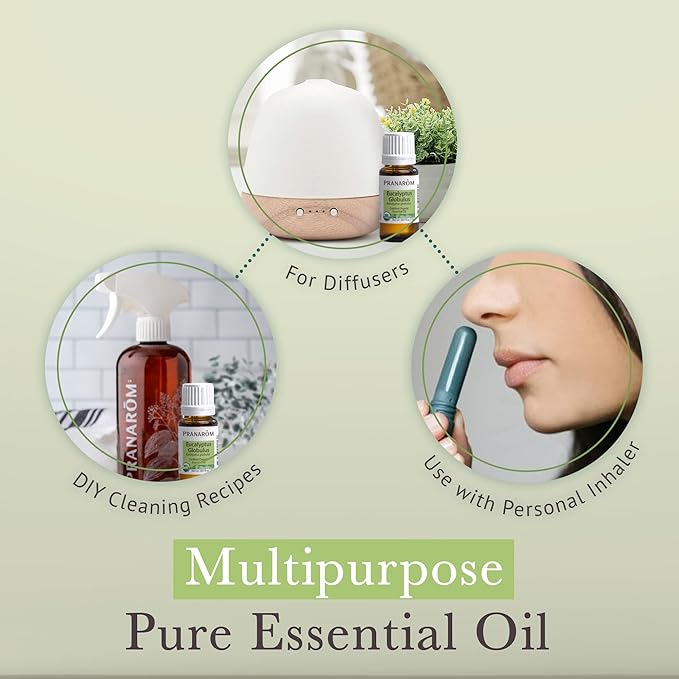 Pranarom USDA Certified Organic Eucalyptus Globulus Essential Oil (15ml), 100% Pure Undiluted Therapeutic Grade from Portugal for Aromatherapy, Diffuser, Topical Care, Relaxation