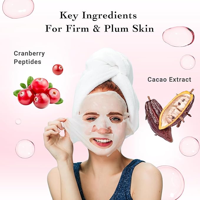 Lululun 21 EA Facial Sheet Masks for Dry Skin & Dull Skin Women & Men, Hydrating & Moisturizing Daily Face Sheet Mask with Seaweed & Cranberry Extracts, Natural Face Skincare from Japan, PURE PINK