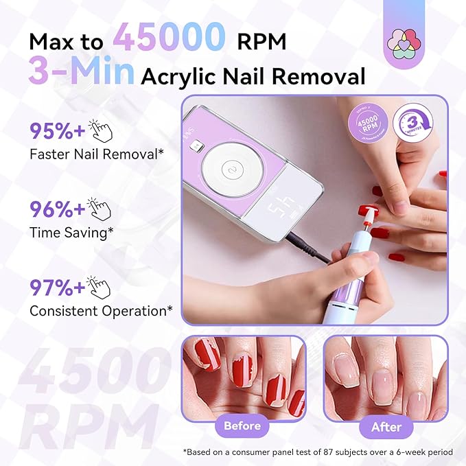SAVILAND SSPro X-Drill Nail Drill Professional: 45000 RPM Quick Removal for Acrylic Nails Electric Nail File 3000 mAh Nail Drill Kit Portable EFile with Ceramic Bits Sanding Bands Nail Tech Salon
