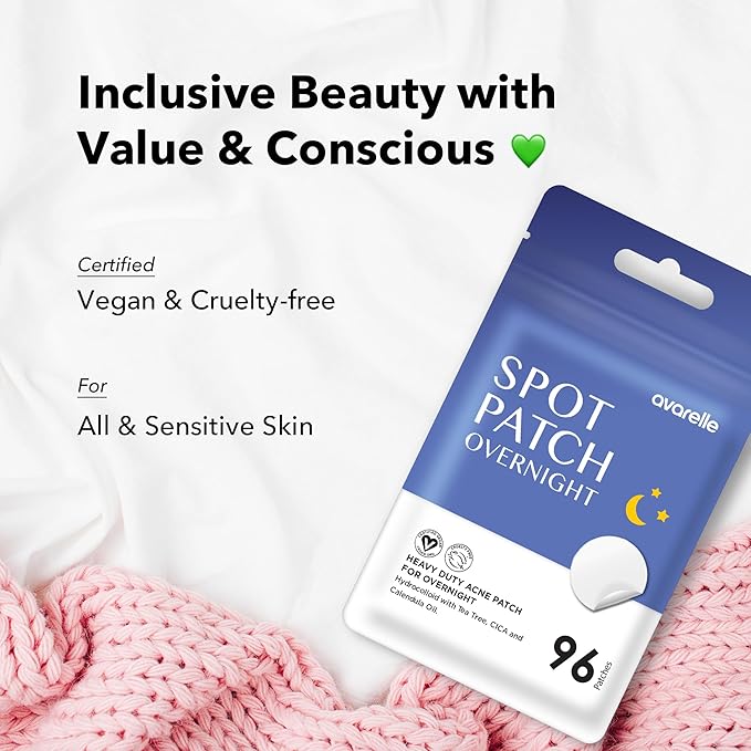 AVARELLE Spot Pimple Patches for Face | Good Night Acne Cover | Hydrocolloid with Tea Tree Oil | Acne Spot Treatment (12-14 mm, 96 ct)