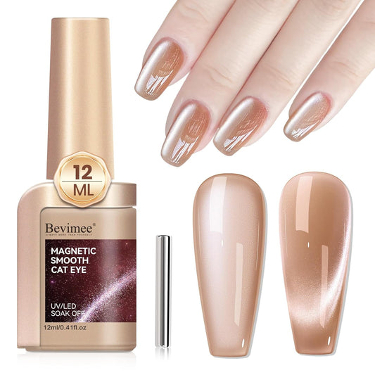 Moonlight Cat Eye Nail Polish 12ML, Crystal Nude High Gloss Cateye Gel Polish Nail Magnetic Glitter Holographic Nail Polish Glass Diamond Cats Eye Velvet UV Gel Polish for Nail Art 1PC