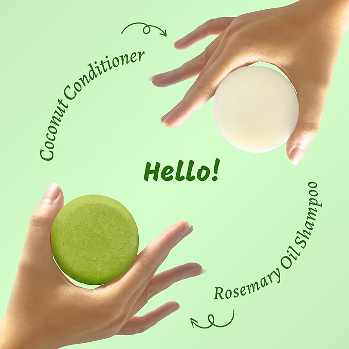 Rosemary Shampoo and Conditioner Bar Set 3 - Hair Growth, Regrowth, and Anti Hair Loss - Natural Solid Shampoo Bars for Women with Straight, Curly Hair for Thinning, Thickening Sulfate & Silicone free