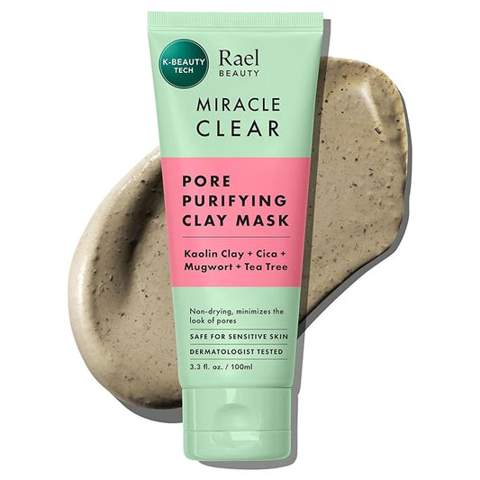 Rael Blackhead Remover, Miracle Clear Clay Mask, Exfoliating Face Wash, Pore Minimizer, Gentle and Hydrating, with Tea Tree, Vegan, Korean Skin Care (3.3 fl oz)