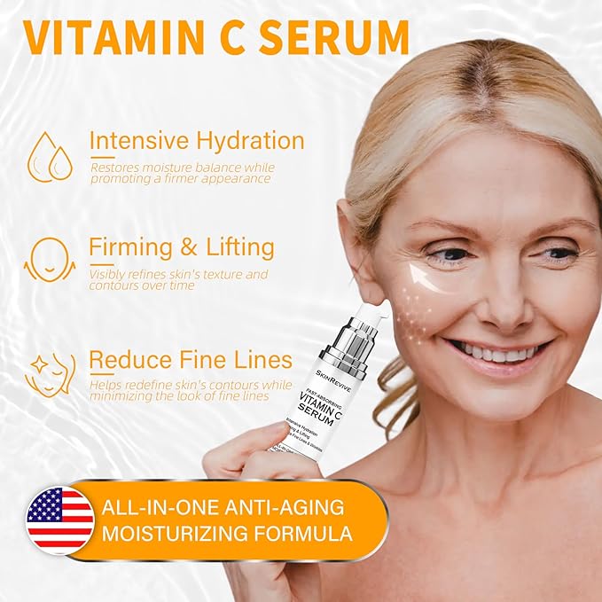 SkinRevive Vitamin C Serum for Women over 70, Vitamin C Serum for Mature Skin Face Hydrates, Firms, Lifts, Targets Age Marks, Wrinkles and Smoothes Skin Texture 1.69 fl oz