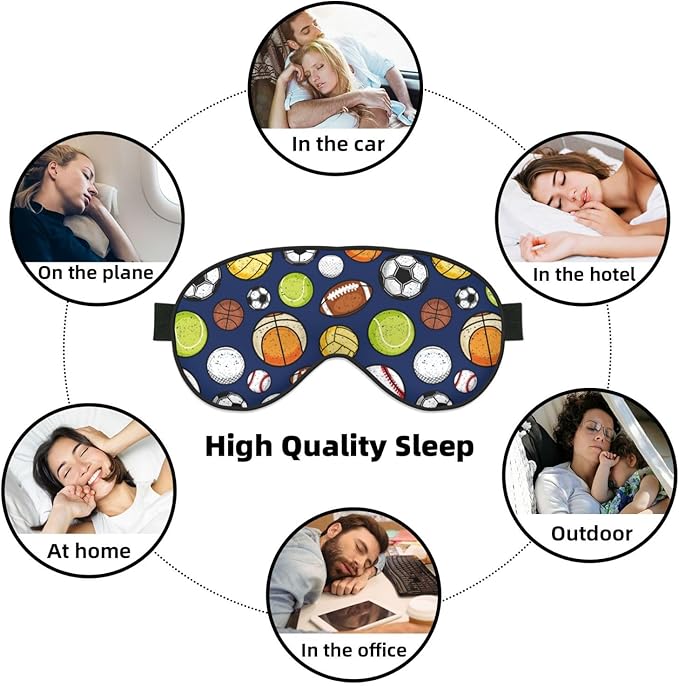Sleep Eye Mask Retro Colorful Sport Balls Sleep Mask for Women Men Comfortable Eye Mask with Adjustable Strap Soft Eye Cover Blindfold for Travel Yoga Nap Shift Work