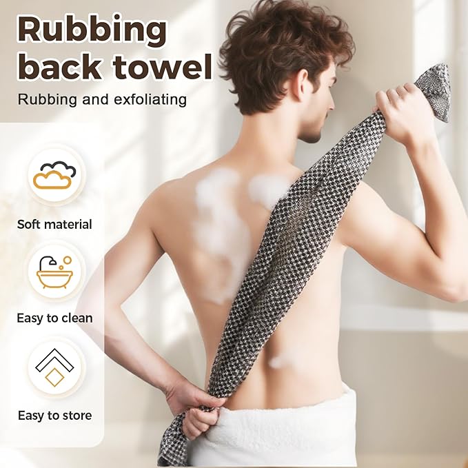 Exfoliating Shower Towel, 2026 Upgraded Exfoliating Washcloth, Body Back Scrubber for Shower, Long Scrub Towel for Women Men Full Body Exfoliator (Black)