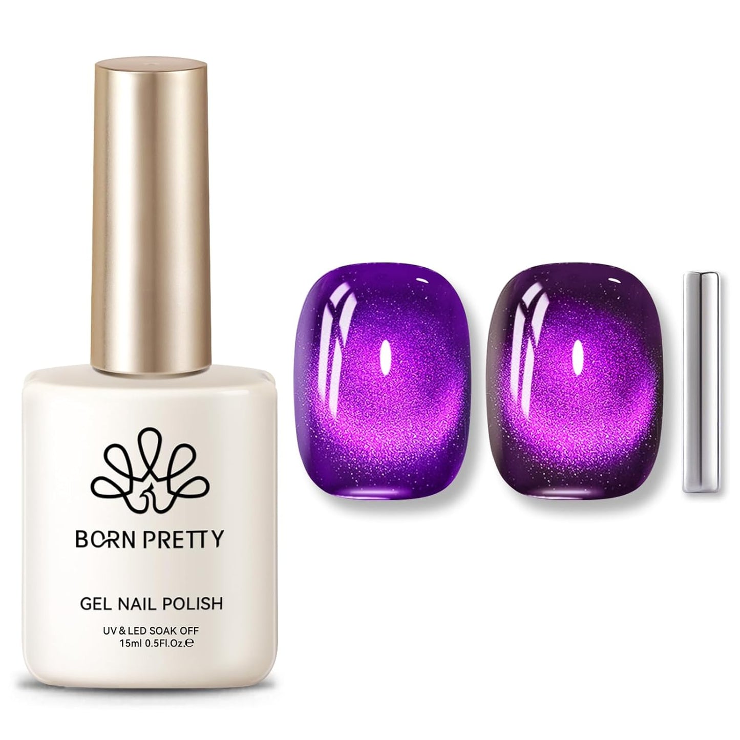 BORN PRETTY Cat Magnetic Eye Gel Nail Polish,Blackish Purple Jelly Glass Magnetic Gel Polish,Glitter Soak Off Nail Art Salon Manicure Home Gift 15ml