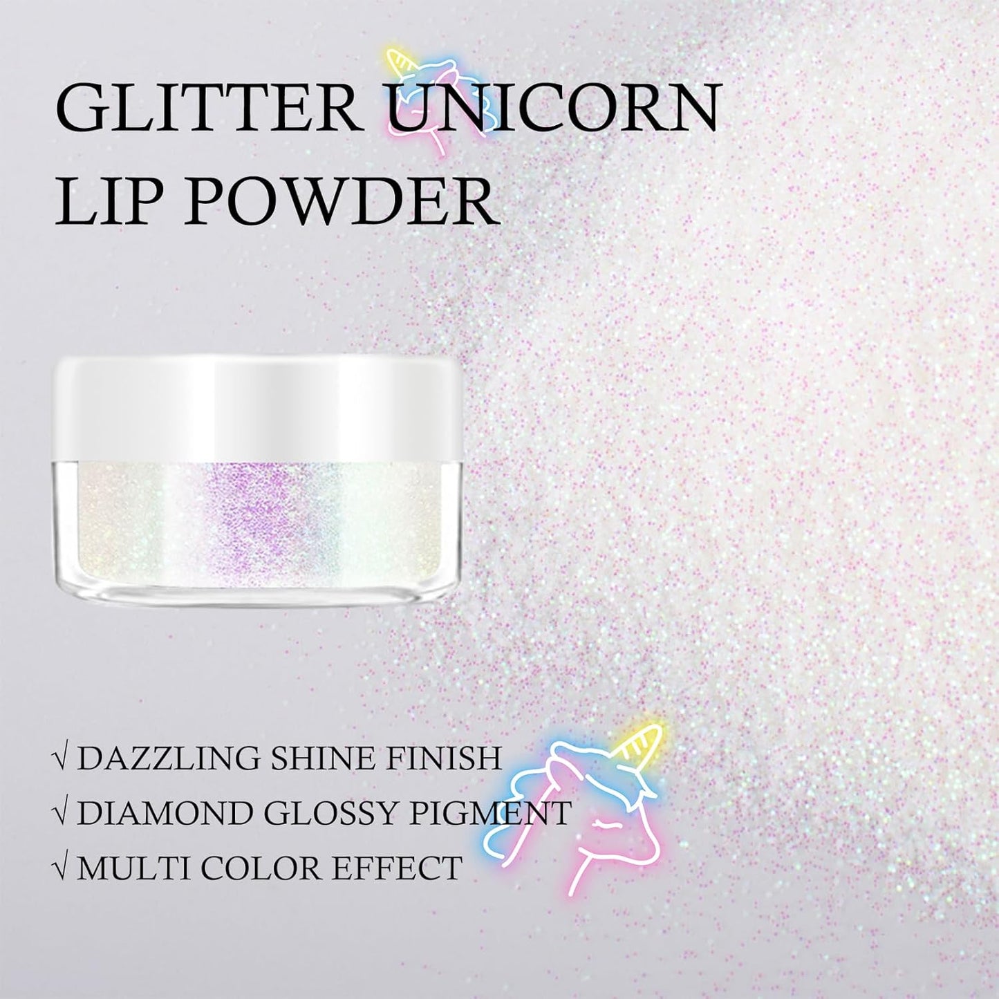 KYDA 3 Colors Glitter Lip Kit, Diamond Metllic High Pigmented Powder for Lips Cosmetics, Glitter Lips Makeup,with Lip Primer and Brush, Long Wear-Set D