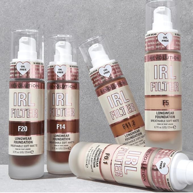 Revolution Beauty, IRL Filter Longwear Foundation, Soft & Breathable Formula, Medium to Full Coverage, Matte Finish, F3, 0.7 Fl. Oz