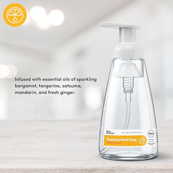 Clean Revolution Ready to Use Foaming Hand Soap | Three Pack | Jumbo 15oz Bottles | Gentle, Moisturizing & Eco-Friendly | Real Essential Oils | Dreamy Citrus, 15 Fl Oz (Pack of 3)