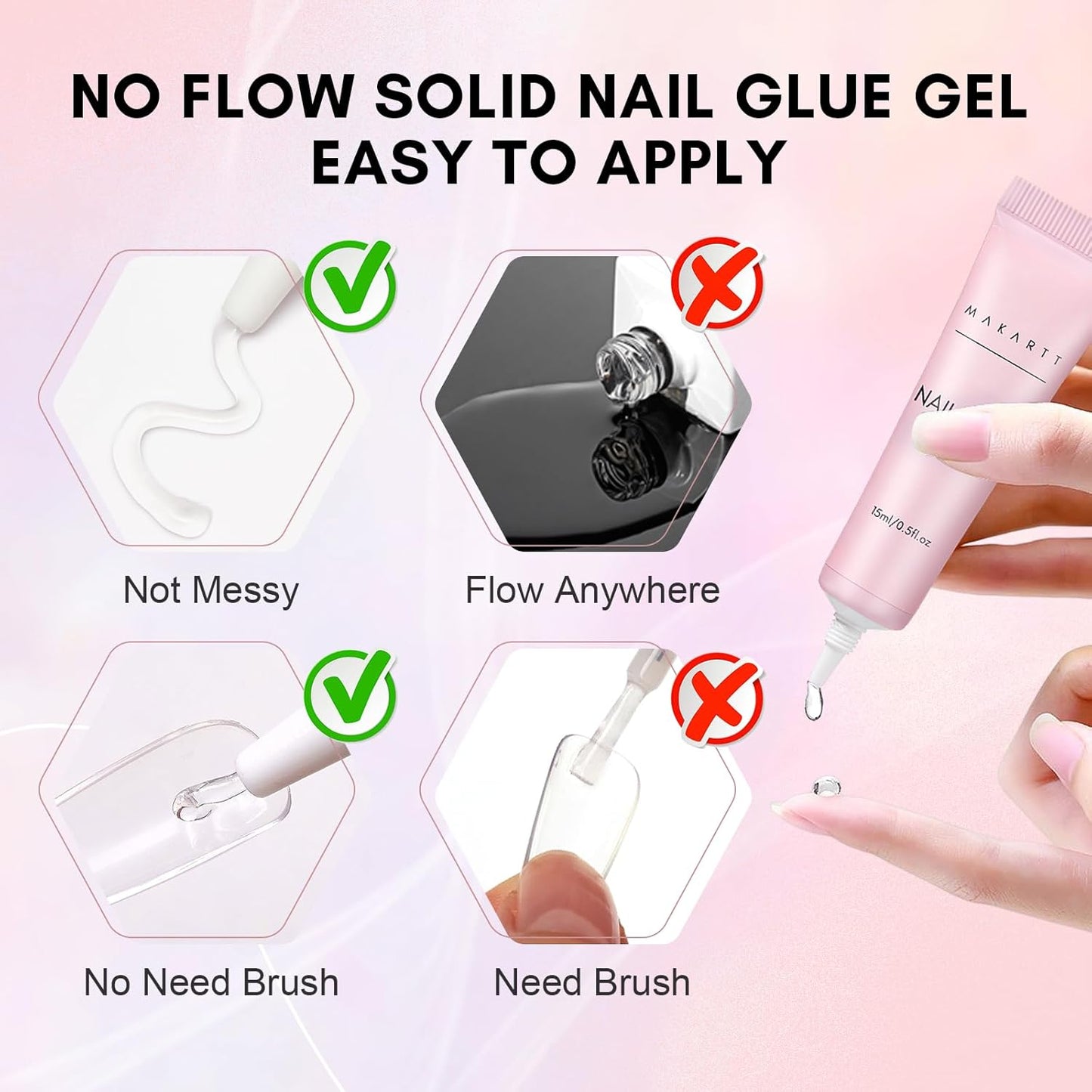 Makartt Gel Nail Glue: Solid Nail Glue for Press On Nails, 15ML 3D Gel UV Lamp Needed, Multifunctional Nails Tools Strong Adhesive Rhinestone Glues Gels for Charms & Gems, Ideal for DIY Home Salon Use