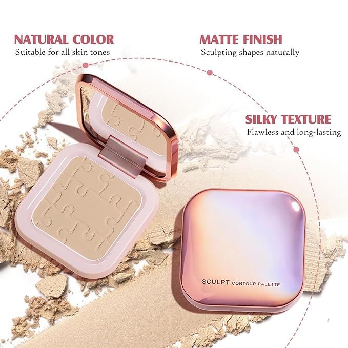 Contour Palette with Brush, Cream Contour Powder Palette Bronzer Powder Matte Bronzer Palette Cool Toned Contour Kit with Mirror for Face Sculpting Contour Makeup (#C01 Soft Grey)