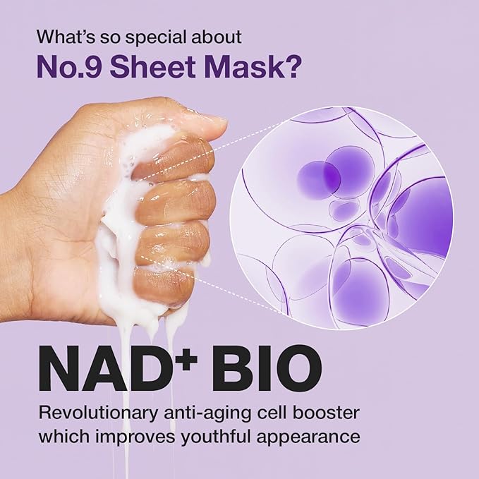 numbuzin No.9 Sheet Mask | NAD+ BIO Lifting-sil Full Face Mask | Improves Jawline, Jowls, Wrinkles, Neck Lines | Peptides, NAD+, Collagen | Skin Firmness | 4 Sheets + Lifting Band