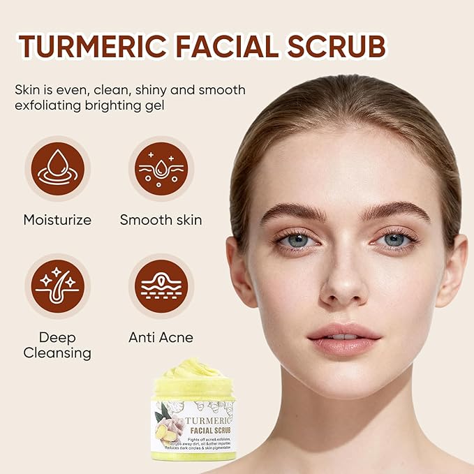 Turmeric Face Scrub, Exfoliating Facial Scrub with Skin Exfoliating, Natural Facial Scrub for Skin, Moisturizing, Nourishes Skin, Deep Cleansing Face Wash Cleanser for Women Men