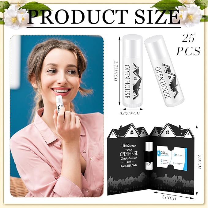 25 Pcs Open House Lip Balm with Cards Real Estate Agent Supplies Lip Moisturizer Moisturizing Lip Balm Bulk Moisturizing Lip Balm Stick for Open House Business Advertising Events