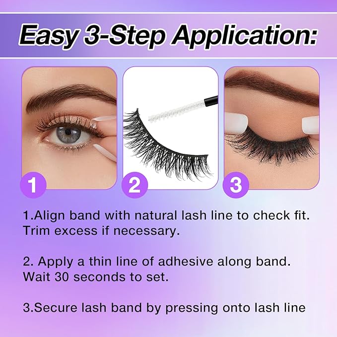 Wispy False Eyelashes Kit With Bond, Seal and Tweezer, 7 Pairs Natural Look Fake Cat Eye Lashes Strips Thin Band Extensions Waterproof Easy Eyelashes for Beginners RQ10