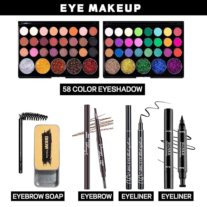 Makeup Set Makeup Set for Women Girls Teens Full Kit, Makeup Present Set for Beginners and Professionals Include Eyeshadow Palettes, Foundation, CC Cream, Liquid Lipsticks Set