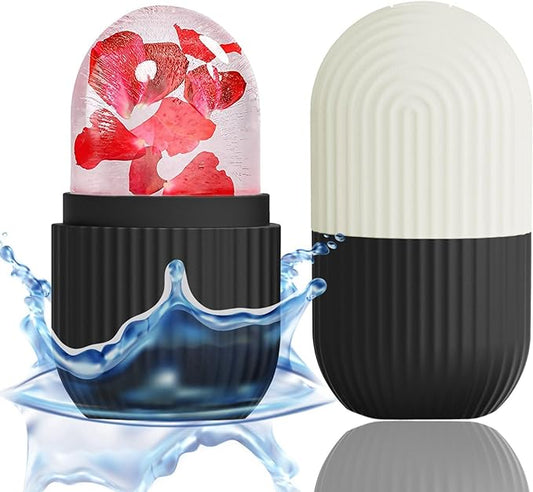 XHJRI Face Roller Massager for Skin Care, Reusable Ice Mold Massage Roller - Cordless, Battery Powered, Black White, Migraine Relief, Rolling Therapy for Whole Body