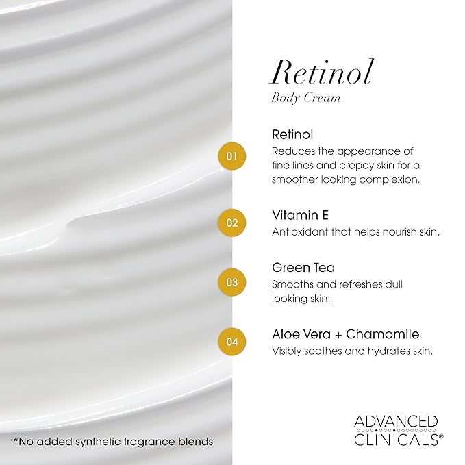 Advanced Clinicals Retinol Body Lotion + Brightening Vitamin C Cream 2pc Skin Care Set | Skin Tightening Body Moisturizer & Face Lotion | Crepey Skin Care Treatment | Skin Care Products, 2pc Set