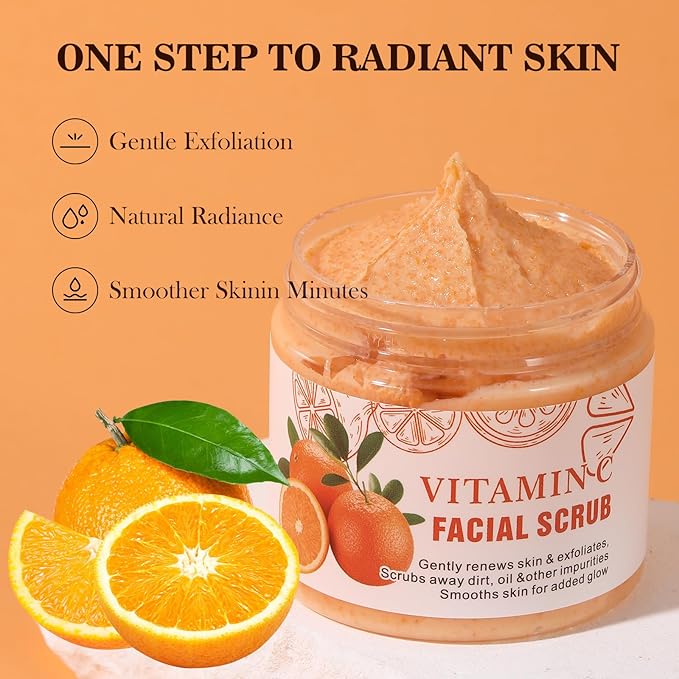 Vitamin C Face Scrub, Deep Cleansing Exfoliating Face Wash Scrubs for Women Men, Facial Exfoliating Scrub, Anti Aging, Anti Oxidant Facial Scrubs for All Skin Types