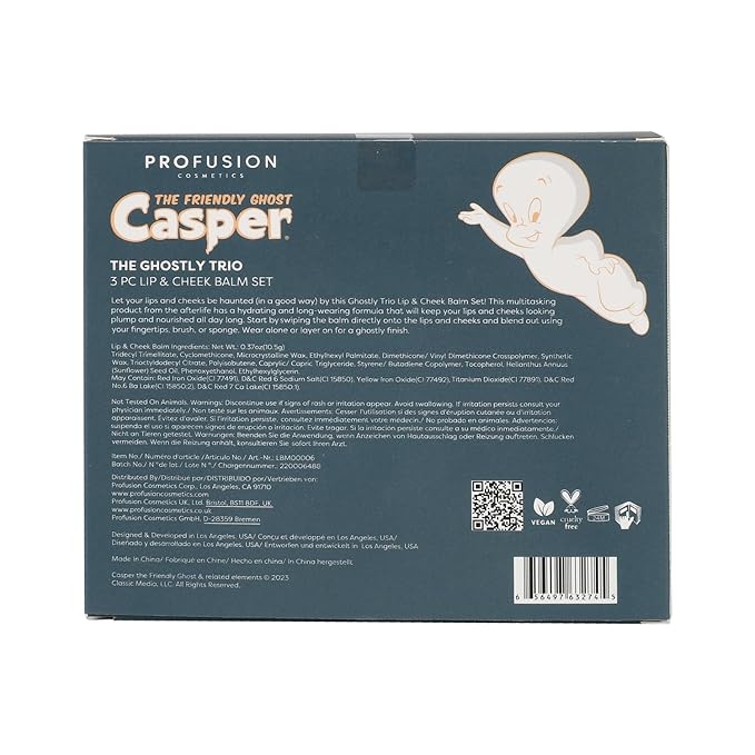 Profusion Cosmetics Casper The Friendly Ghost 3 PC Lip & Cheek Balm Set, Moisturizing Clear Shine Lip Balm and Nourishing Cheek Balm, Unique Makeup Blending Formula, Easy Apply and Long-Lasting Wear