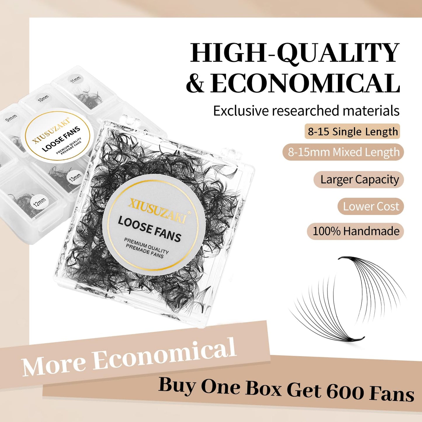 Premade Fans Eyelash Extensions 600 Fans 10D Premade Lash Fans Volume Lash Extensions 0.07 Thickness Eyelash Extension D Curl 10mm Fluffy Soft Handmade Loose Fan(600Fans-10D-0.07-D,10mm)