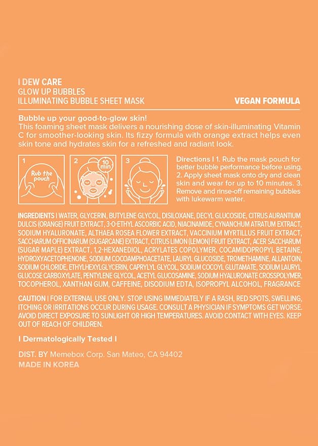 I DEW CARE Bubble Face Sheet Mask - Korean Skincare for Brightening and Detox | Skin Care with Vitamin&Niacinamide, Hydrating face mask skincare, Facial Hydrating Treatment, Sheet Masks for Women, 5EA