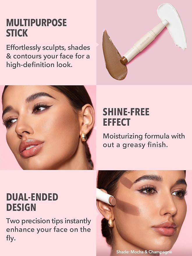 SHEGLAM 2 In 1 Dual Head Cream Contour Highlighter Stick Highly Pigmented Face Bronzer Makeup - Pearl & Sand