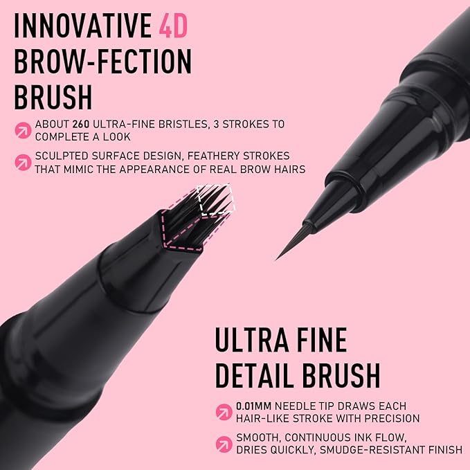 Dual Ended Microblading Eyebrow Pen - 2 in 1 Liquid Eyebrow Pencil with Brow-Fection Angled Brush & Precise Detail Brush-Tip, Shapes & Fills Hair-Like Brows, Lasts All-Day, Black Brown