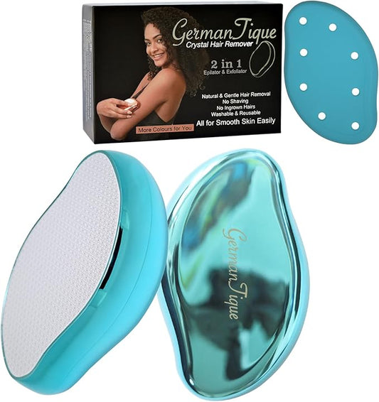 Crystal Hair Eraser,Natural Crystal Hair Remover,Reusable Painless Nano Glass Hair Removal Device Without Shaver,Gentle Crystal Epilator and Exfoliator for Soft Silky Skin(Light Blue)