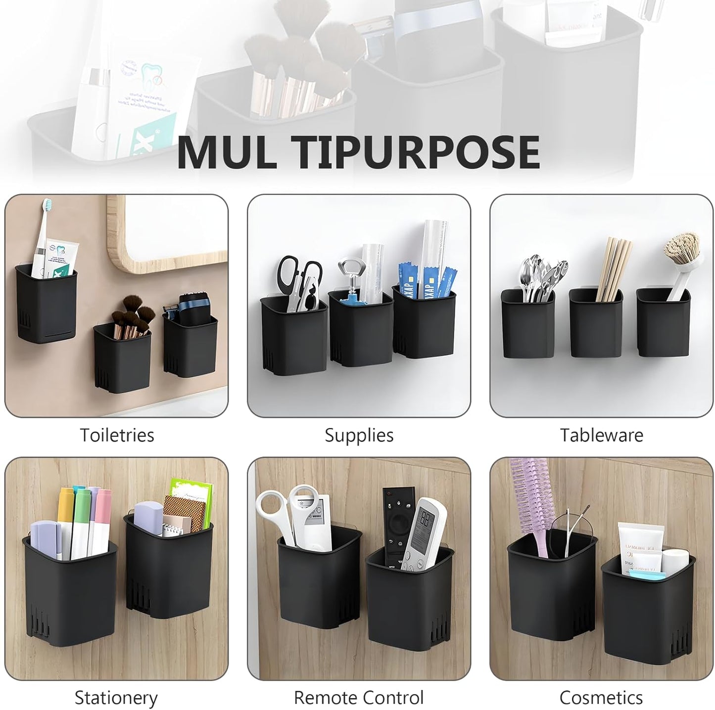 2 Packs Wall Mounted Toothbrush Holders, Self Adhesive Bathroom Toothbrush Wall Holder for Electric Toothbrush, Toothpaste, Razor,Shower Item (Black