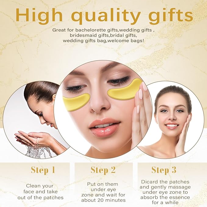 60 Pairs 24k Gold Under Eye Patches for Dark Circles Puffiness Wrinkles Individually Packaged Under Eye Patches Mask with Acid and Collagen for Relieves Pressure and Reduces Wrinkles