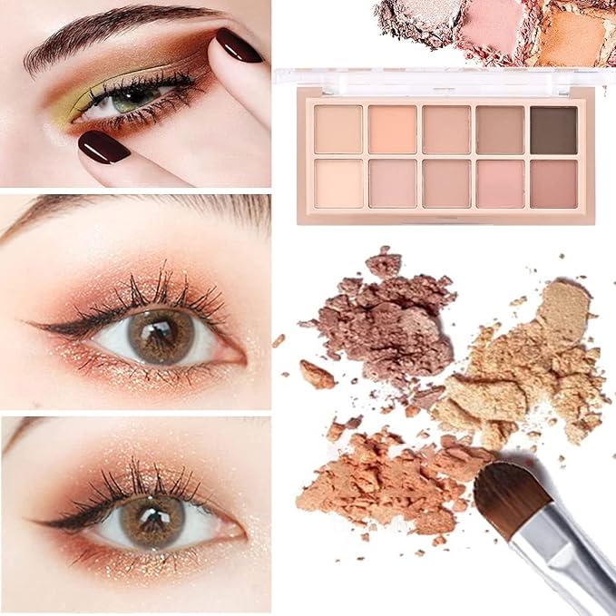 10 Colors Eyeshadow Palette Matte Naked Eye Shadow Makeup,High Pigmented, Naturing-Looking, Ultra-Blendable,Long Lasting High Pigment Nude Eyeshadow with 3 Eyeshadow Brush(Milk Tea)
