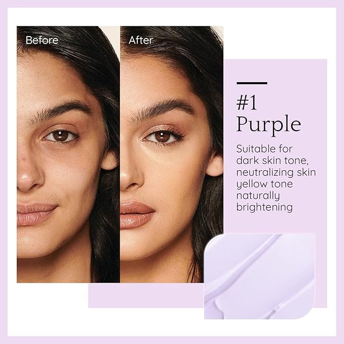 Purple Color Correcting Makeup Primer, Tinted Face Primer Moisturizer Neutralize Skin Tone Brighten Blur Pores Hydrate Makeup Pore Primer Base Tone Correct- Dream Purple 30ML