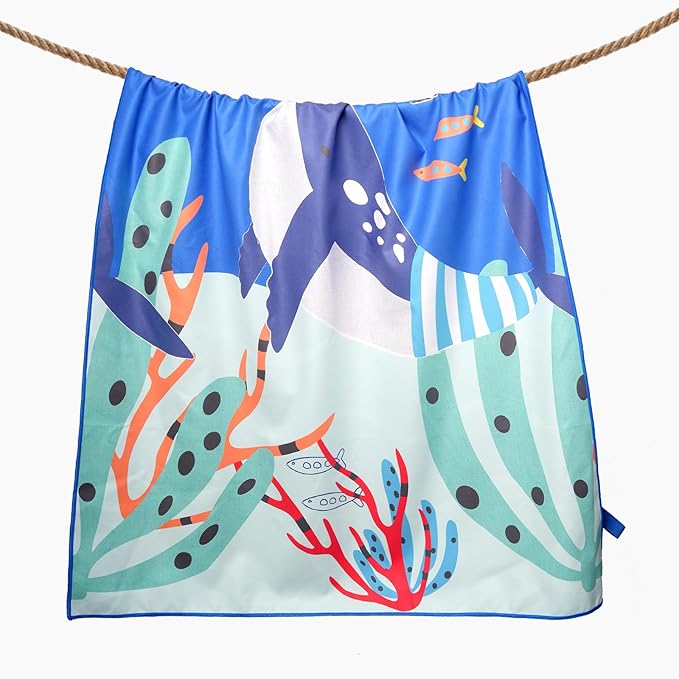 Eunzel Microfiber Kids Beach Towel, Quick Dry Towels for Girls & Boys Sand Free Travel Towel for Beach, Camping, Swim Pool 60"x30"，Sea Friends