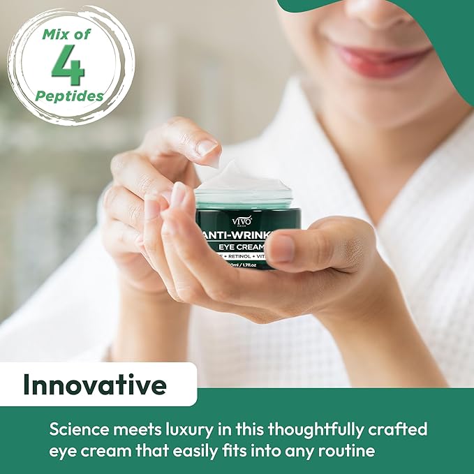 Vivo Per Lei Vitamin C Eye Cream - Retinol Eye Cream for Wrinkles - Moisturizing Eye Cream for Puffiness and Bags Under Eyes - Anti Aging Eye Cream with Peptides - 1.7 Fl. Oz.