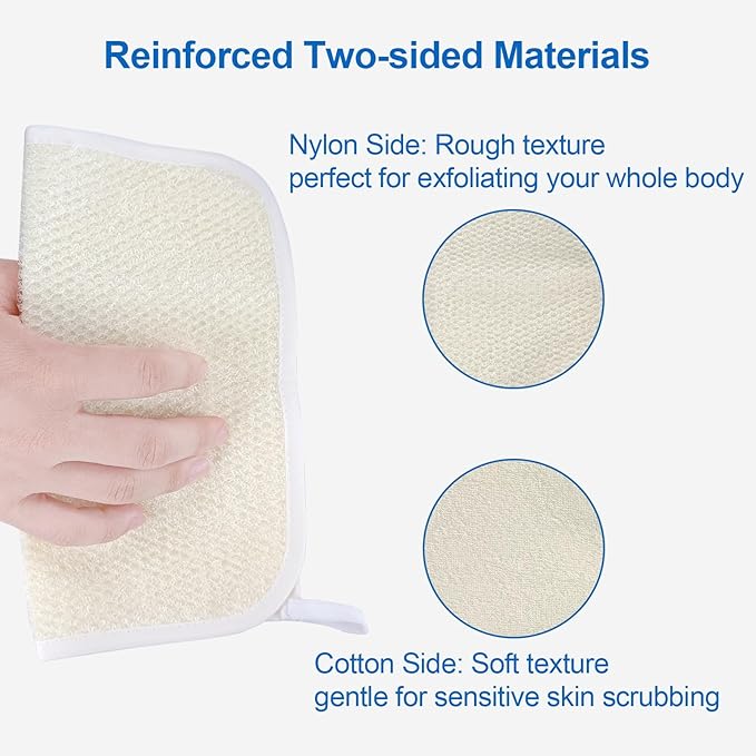 Exfoliating Washcloth (3 Pack), Shower Cloth for Body and Face Exfoliator Scrubber, Two Sides Exfoliate Shower Rag Wash Cloths Nylon Cotton Loofah Sponge Scrub Towel estropajos para el cuerpo