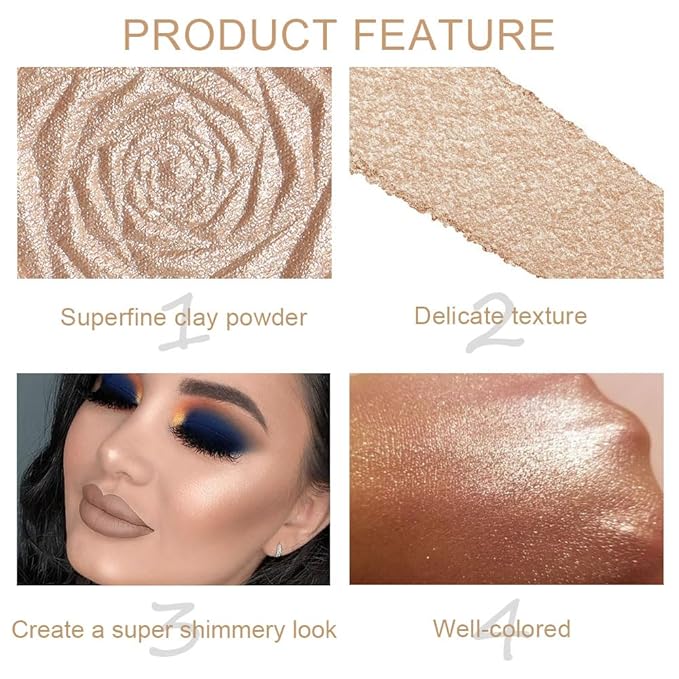 Rose Gold Face Highlighter Makeup Shimmer Glitter Rose Sparkly Highlighters Makeup Powder Palette for Face Cheek Skin iluminadores iluminador (gold)