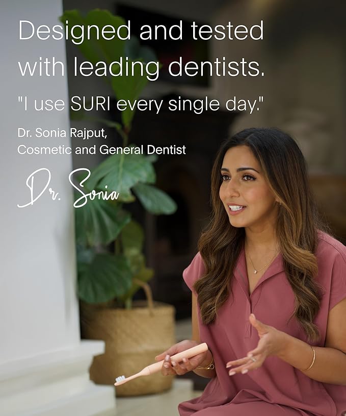 SURI 1.0 Sonic Electric Toothbrush with UV Cleaning Travel Case | 40+Day Battery | Designed in California | Electric Toothbrush for Adults | Travel Toothbrushes | Tooth Brush | Pink