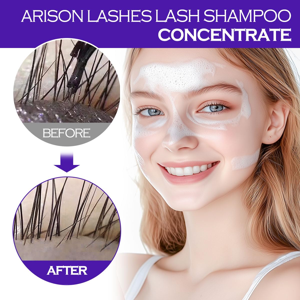 ARISON LASHES Lash Shampoo Concentrate for Lash Extensions 100ML Eyelash Cleanser Concentrate Oil-Free Eyelash Extension Shampoo with Salon Home Care(Lavender)
