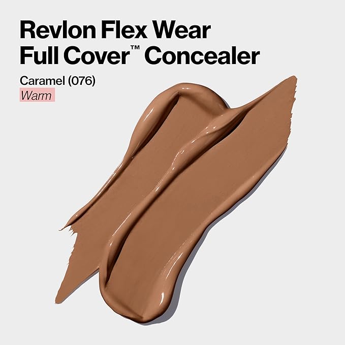 Revlon ColorStay Flex Wear, Full Cover Non-Creasing Concealer, Infused with Hyaluronic Acid & Vitamin E, Flexible Longwear, 076 Caramel, 0.34 Fl Oz