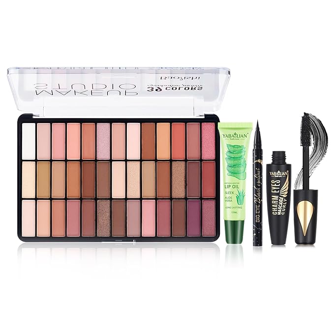 All in One Professional Makeup Kit for Women Girls Holiday Makeup Gift Sets Xmas Essential Bundle Include Eyeshadow Palette Lipstick Blush Concealer Eyeliner Mascara Brush Eyebrow Pencil