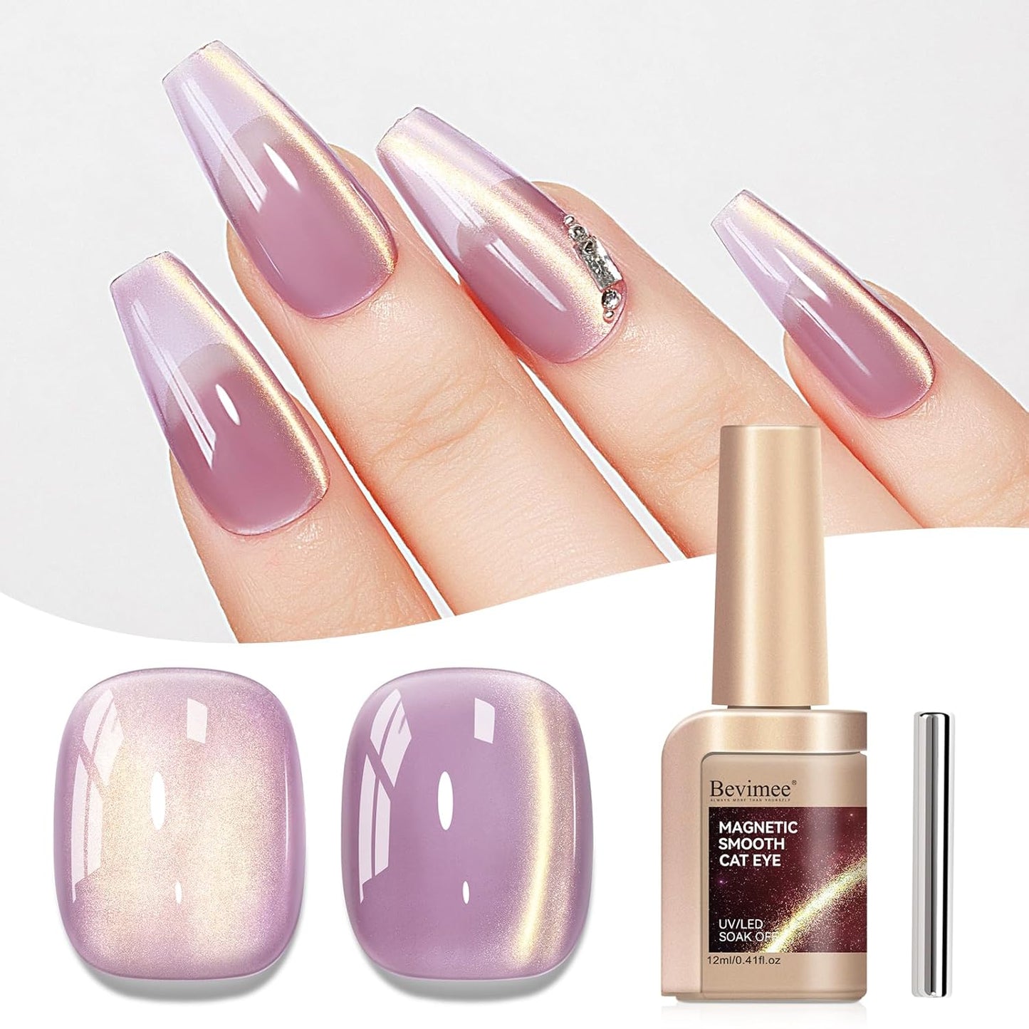Cat Eye Gel Polish Light Purple Glass Jelly Magnetic Nail Polish Gel Smoothie Glitter Gloss Shine Mauve Color Velvet UV Gel Polish For Nail Art Manicure DIY At Home 12ml