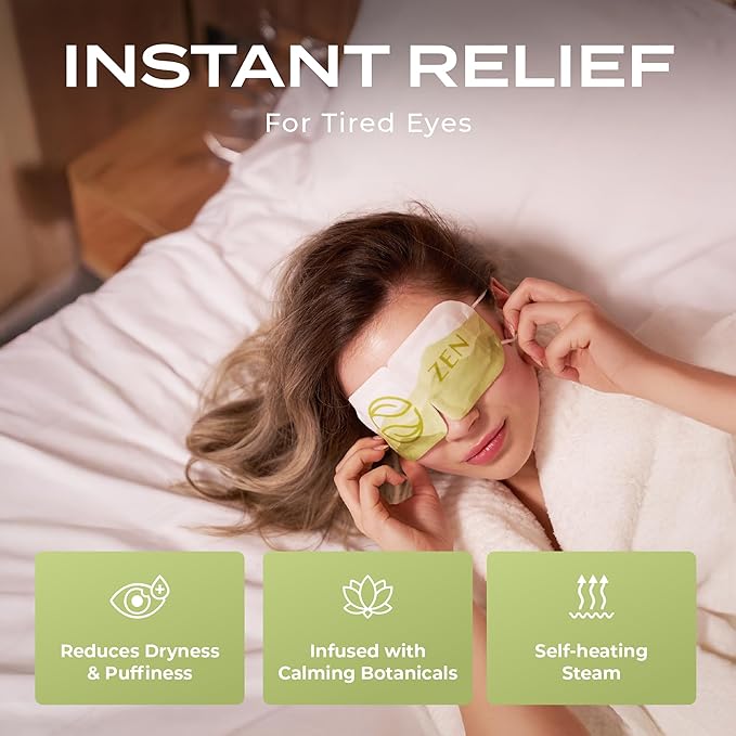 Body Restore Heated Eye Mask for Dry Eyes 5 Pack - Self Heating Warm Compress, Christmas Stocking Stuffers, White Elephant, Birthday Gifts for Women, Men, Stye Eye Treatment, Relaxation - Green Tea